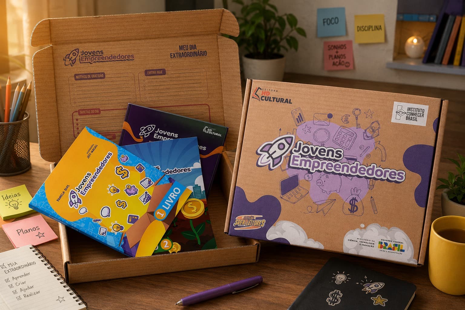 Kit pedagógico Jovens Empreendedores 4.0 — livros e materiais do programa