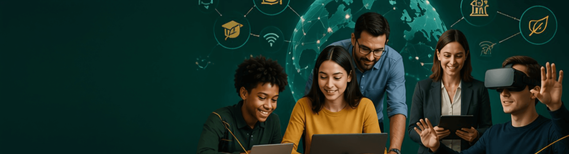 Estudantes em experiência imersiva com tecnologia educacional